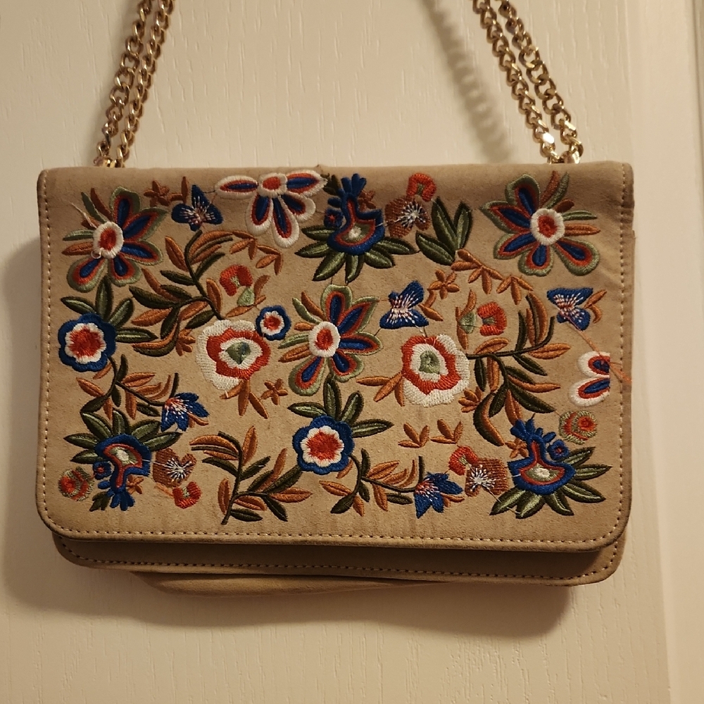 ALDO embroidered Floral Tan Shoulder Bag